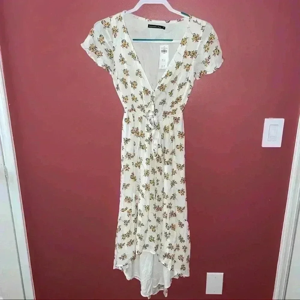 Abercrombie & Fitch Womens Ruffle Hem Midi Dress
